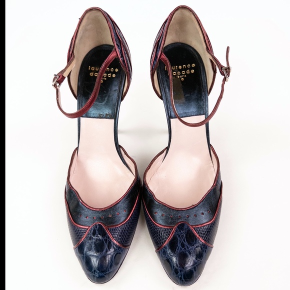 Lawrence Dacade Paris Alligator Lizard Leather Ankle Strap Pumps Heels - Picture 3 of 7